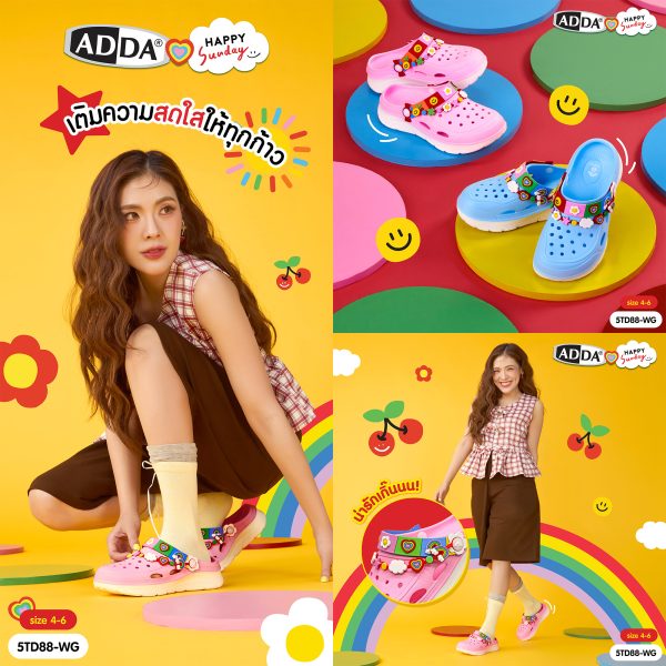 ADDA x HAPPY SUNDAY ลิขสิทธิ์แท้ 2density รองเท้าแตะ รองเท้าลำลอง แบบสวม สำหรับผู้หญิง รุ่น 5TD88WG (ไซส์ 4-7)