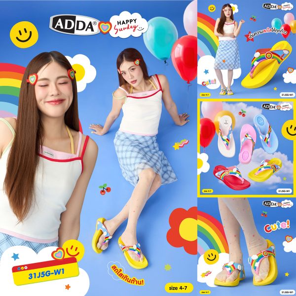 ADDA x HAPPY SUNDAY ลิขสิทธิ์แท้ รองเท้าแตะ รองเท้าลำลอง แบบหนีบ สำหรับผู้หญิง รุ่น 31J5GW1 (ไซส์ 4-7)