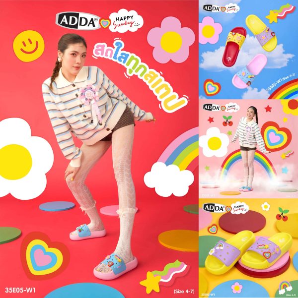 ADDA x HAPPY SUNDAY ลิขสิทธิ์แท้ รองเท้าแตะ รองเท้าลำลอง แบบสวม สำหรับผู้หญิง รุ่น 35E05W1 (ไซส์ 4-7)