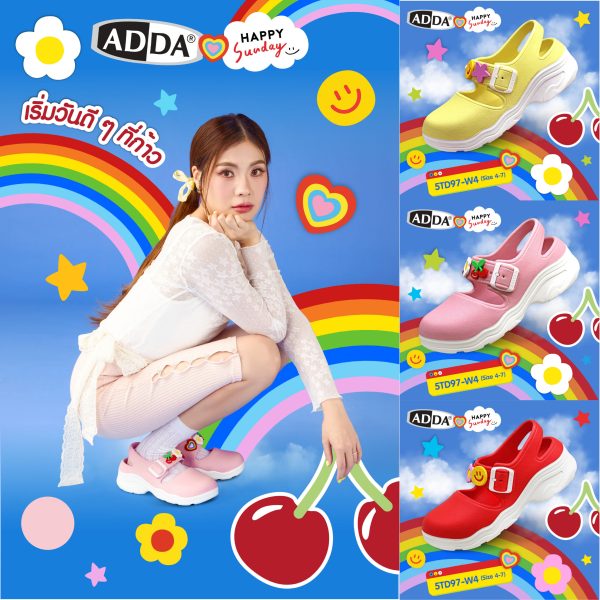 ADDA x HAPPY SUNDAY ลิขสิทธิ์แท้ 2density รองเท้าแตะ รองเท้าลำลอง แบบสวม สำหรับผู้หญิง รุ่น 5TD97W4 (ไซส์ 4-7)